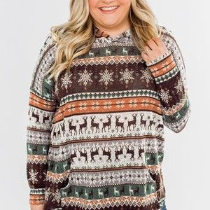 Plus Size Reindeer Print Hoodie only one size each don't wait